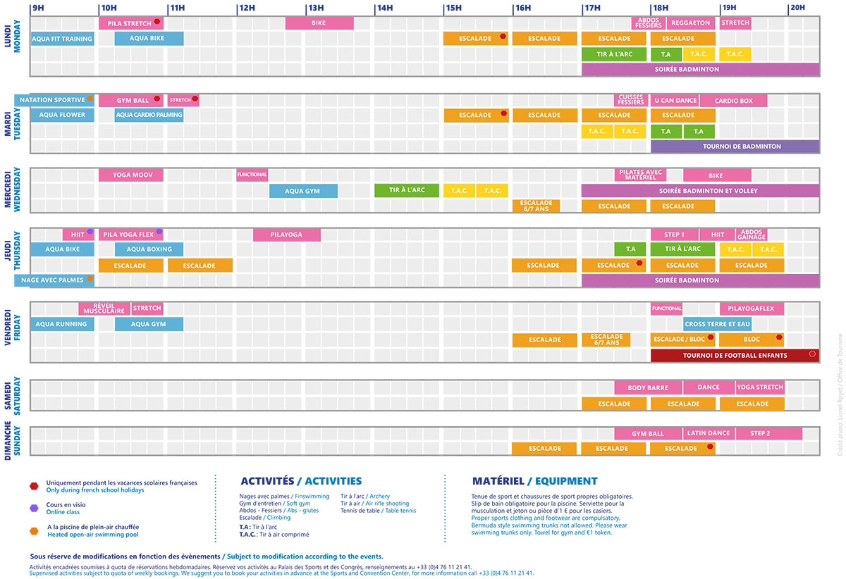 Planning Palais des Sports