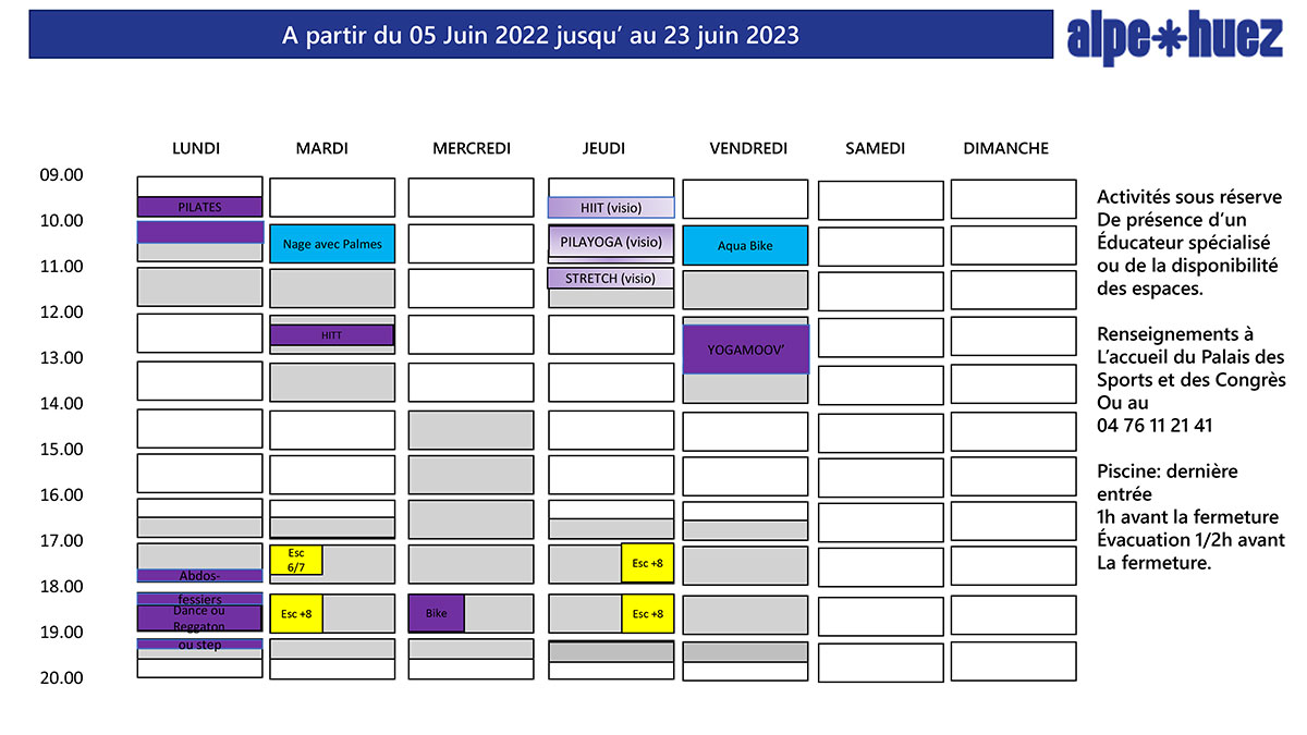 Planning Palais des Sports<br> from June 5 to 23, 2023