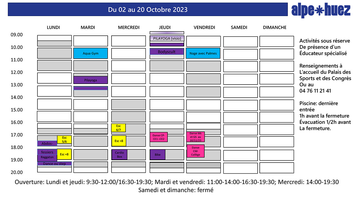 Planning Palais des Sports octobre