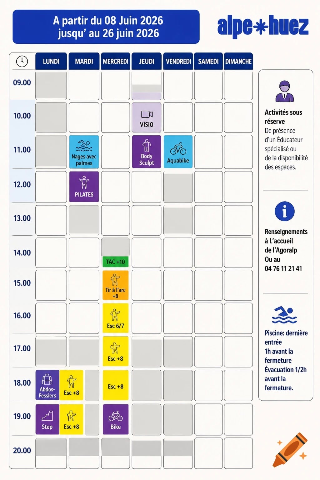 Planning Agoralp du 8 au 26 juin