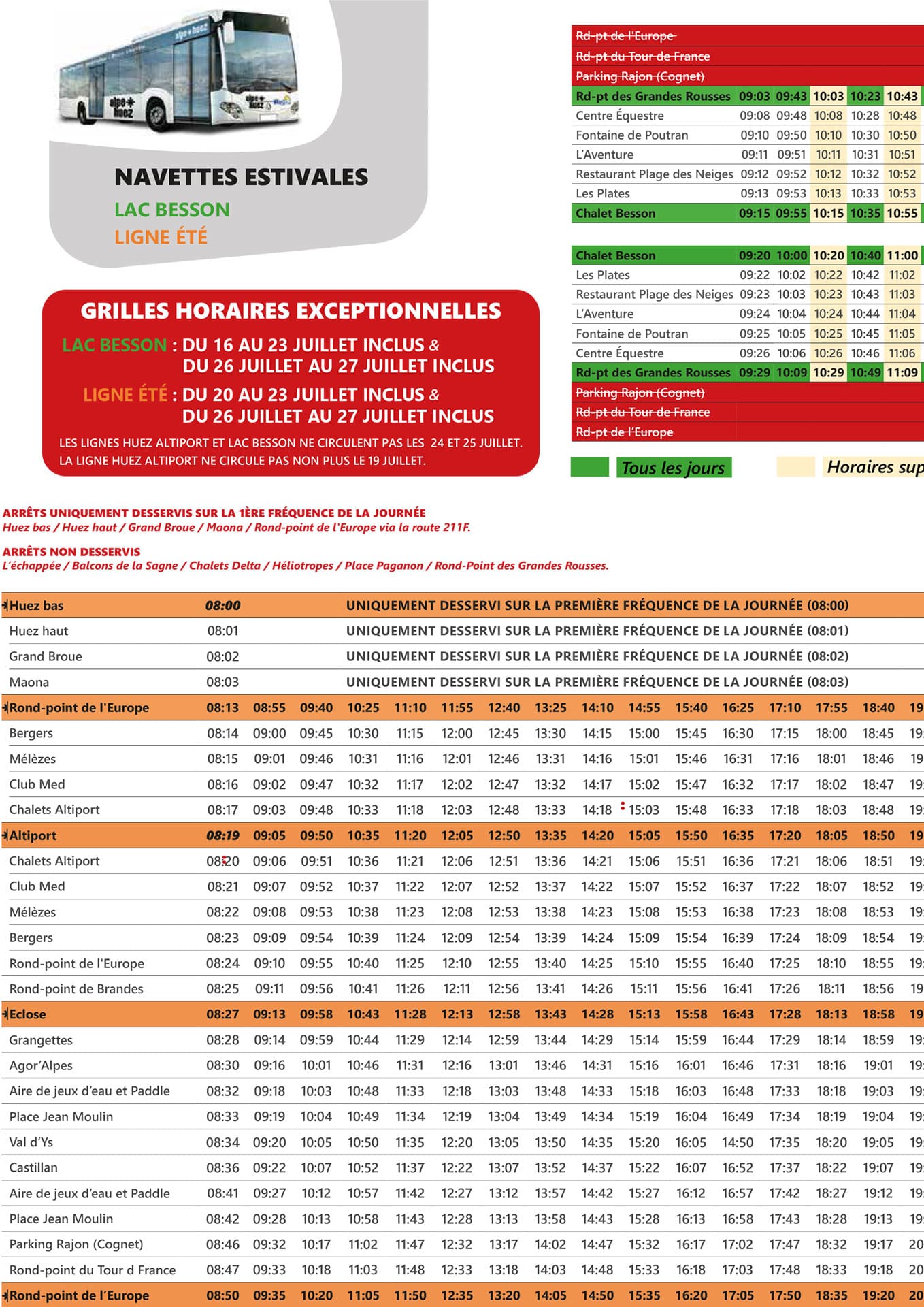 Exceptional schedule Lac Besson and summer line from July 16 to 23