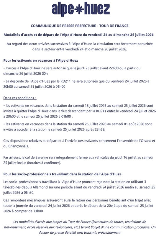 Infos fermetures de routes Tour de France