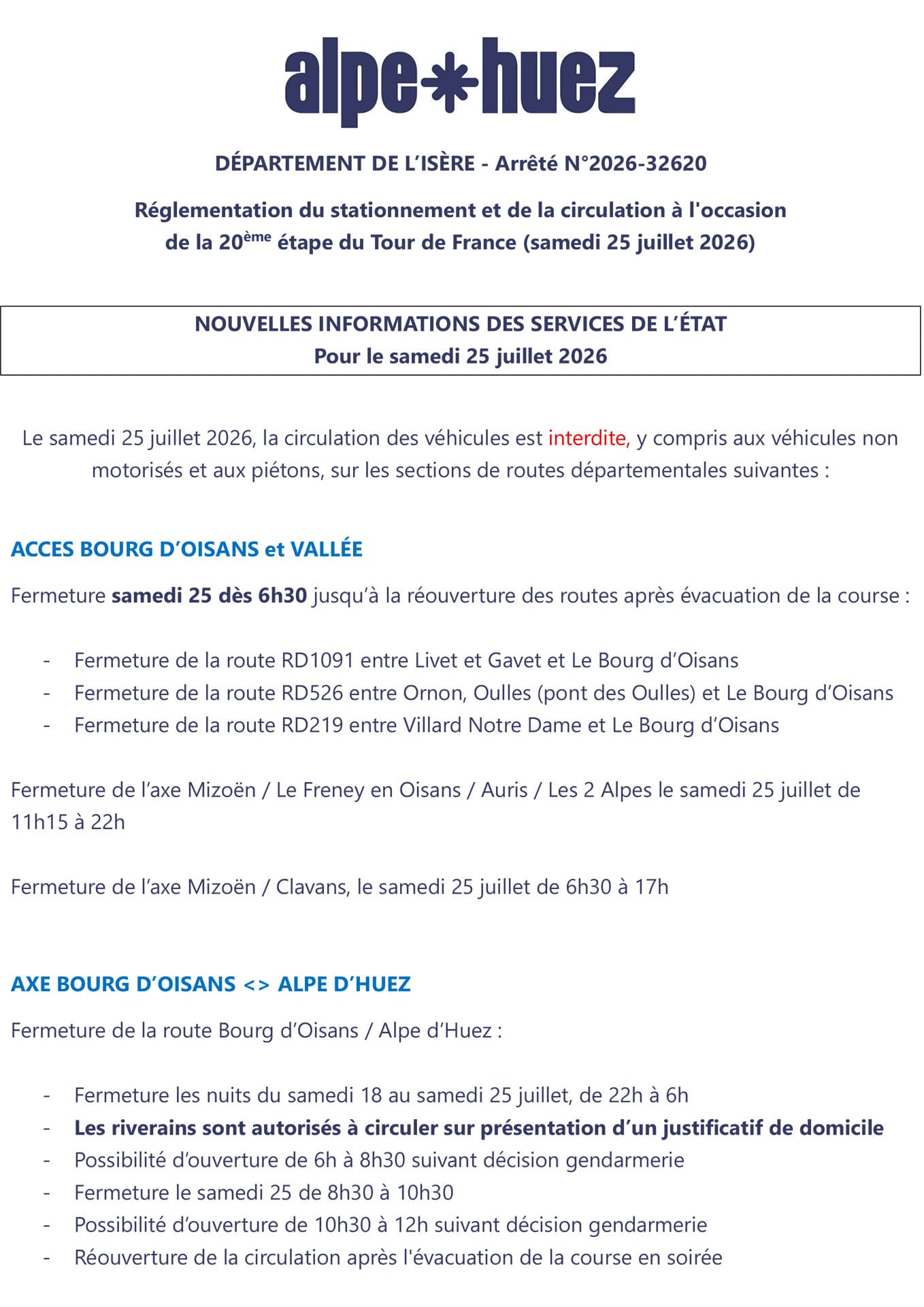 Parking and traffic regulations - Saturday, July 25, 2026