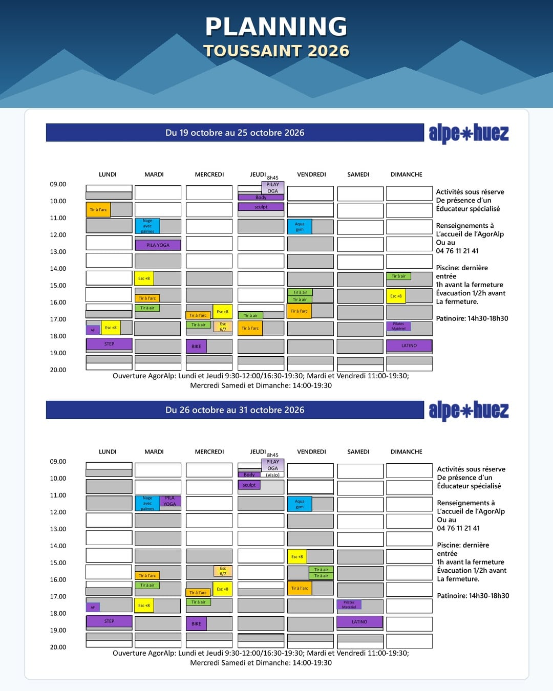Agoralp Toussaint 19-25 octobre